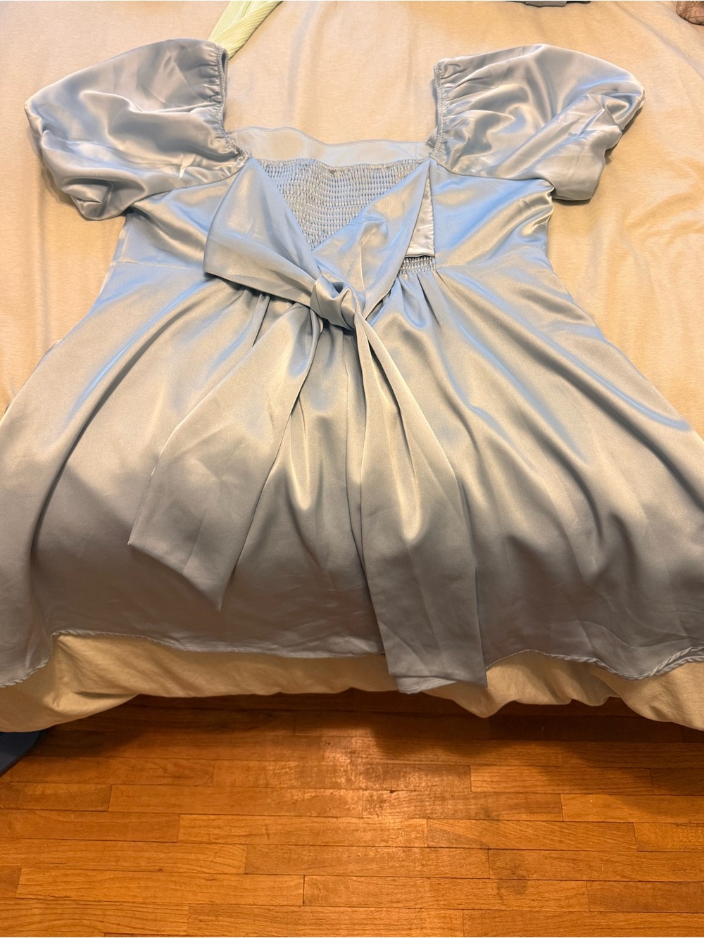 ARULA Pale Blue Satin Dress with Smocked Detail - Picture 2 of 3